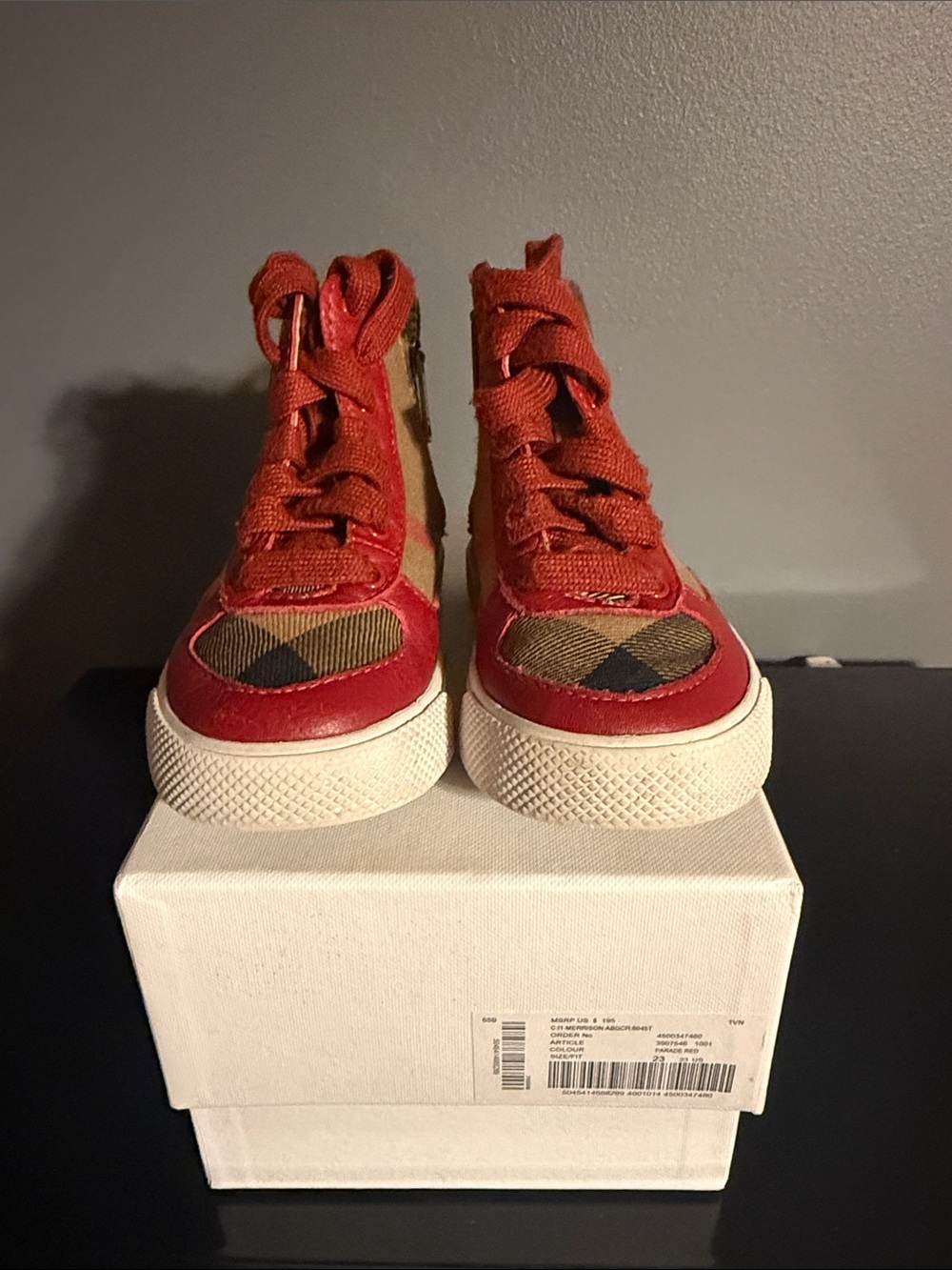 Gucci Red High-Top Kids Sneakers with Signature Check Accents
